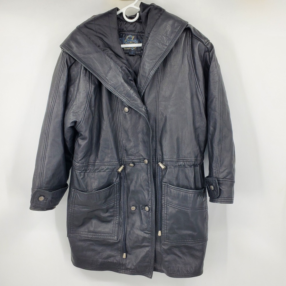 Synergy Vintage Black Leather Double Breasted Medium Goth Grunge Y2K‎ Streetwear